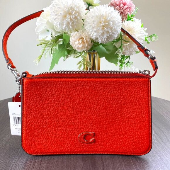 Coach CJ797 Pouch Bag With Signature Canvas in Orange - Picture 1 of 6